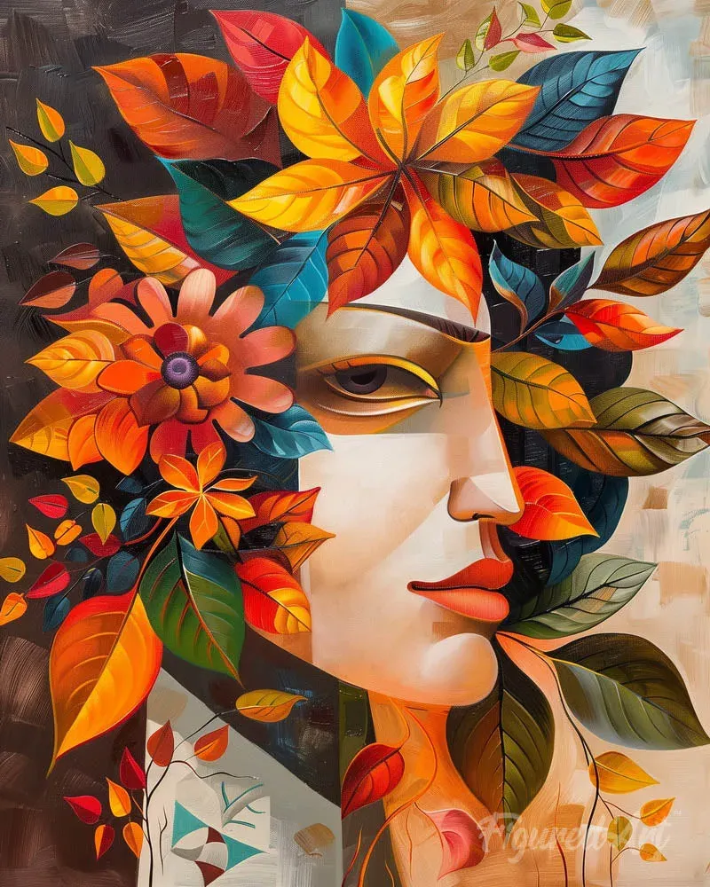 Broderie diamant Masque feuilles d'Automne inspiré de Picasso