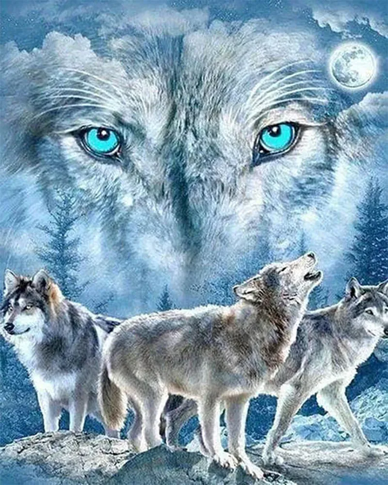 Broderie Diamant Loups Meute Mille Facettes