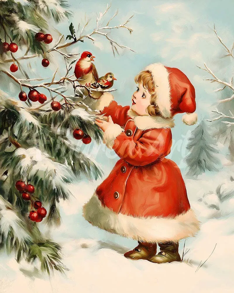 Broderie diamant Mignonne petite Fille de Noël