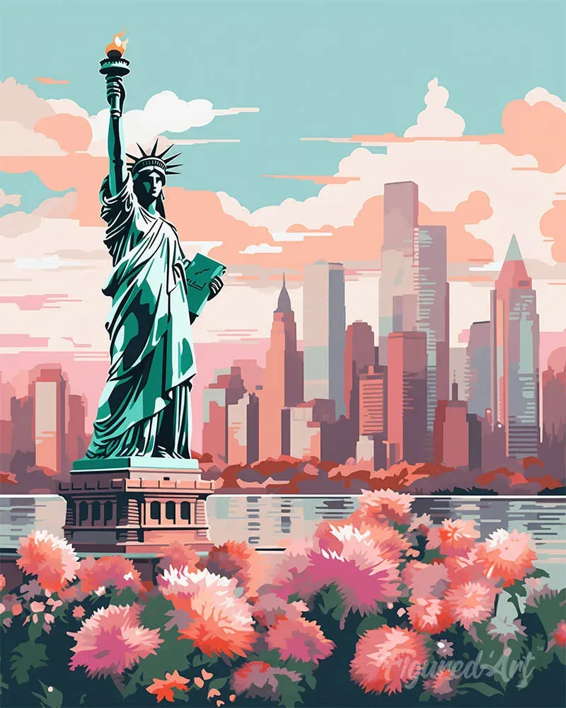 Broderie diamant New York en fleurs - 40x50 cm
