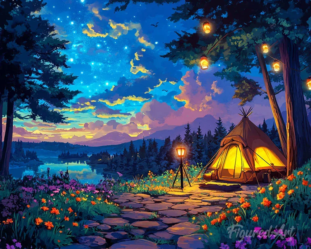 Broderie diamant Nuit de Camping Étoilée