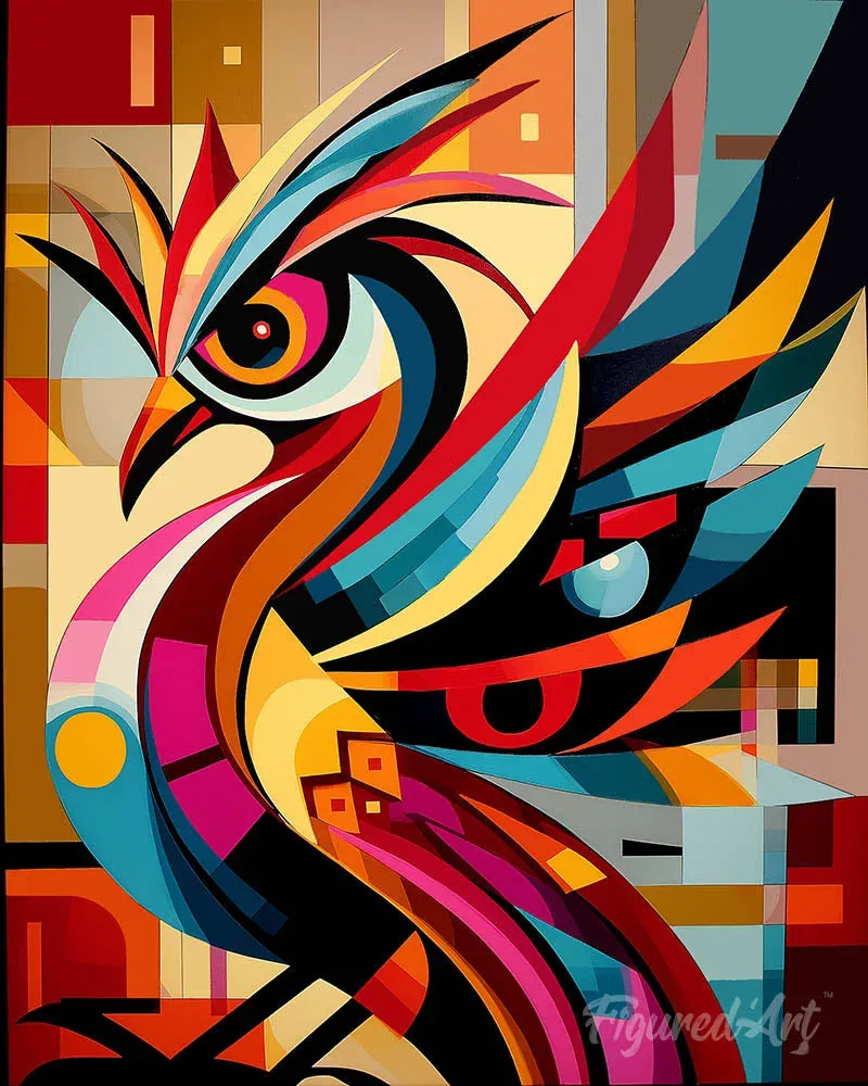Broderie diamant Oiseau Abstrait Éclatant - Pop Art et couleurs vibrantes