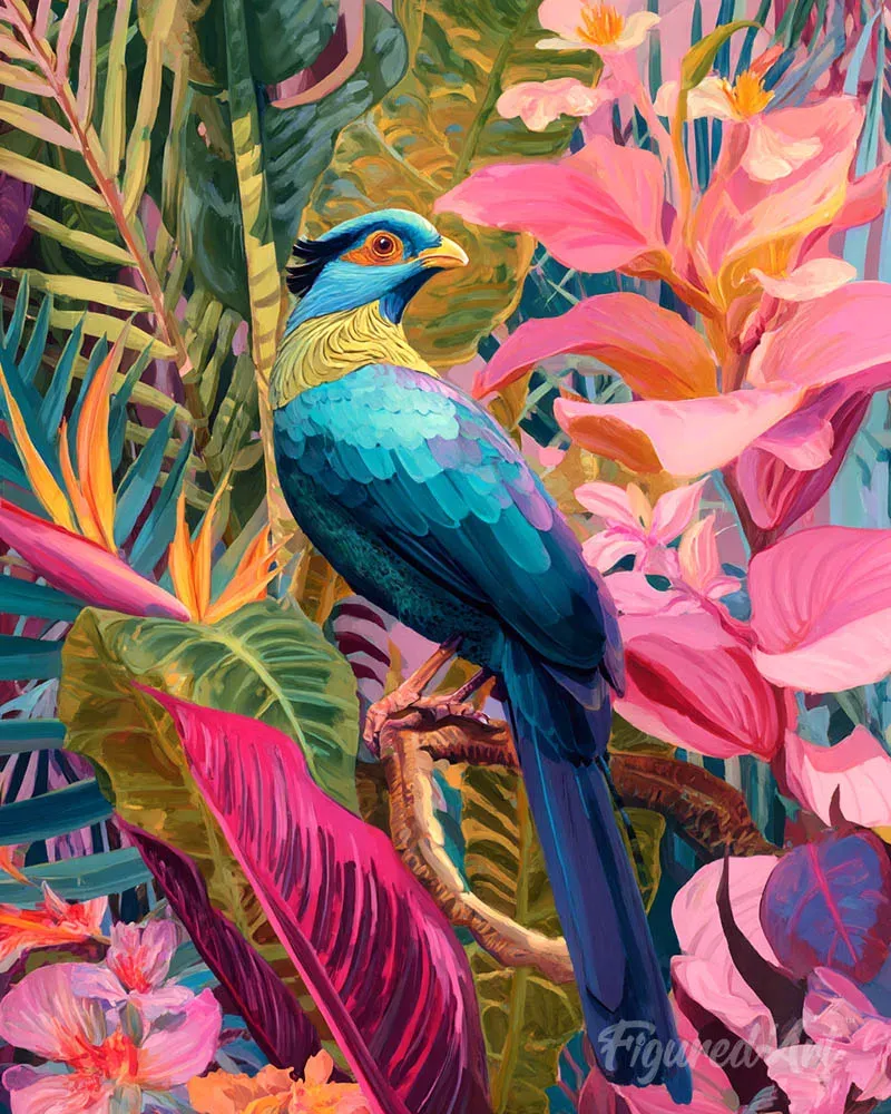 Broderie diamant Oiseau bleu tropical
