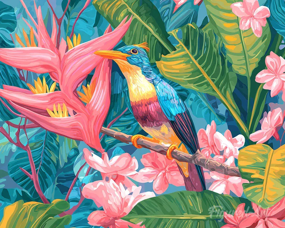 Broderie diamant Oiseau de la jungle tropicale