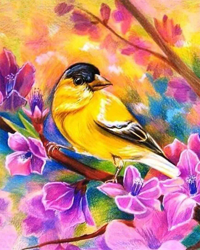 Broderie diamant Oiseau et Fleurs