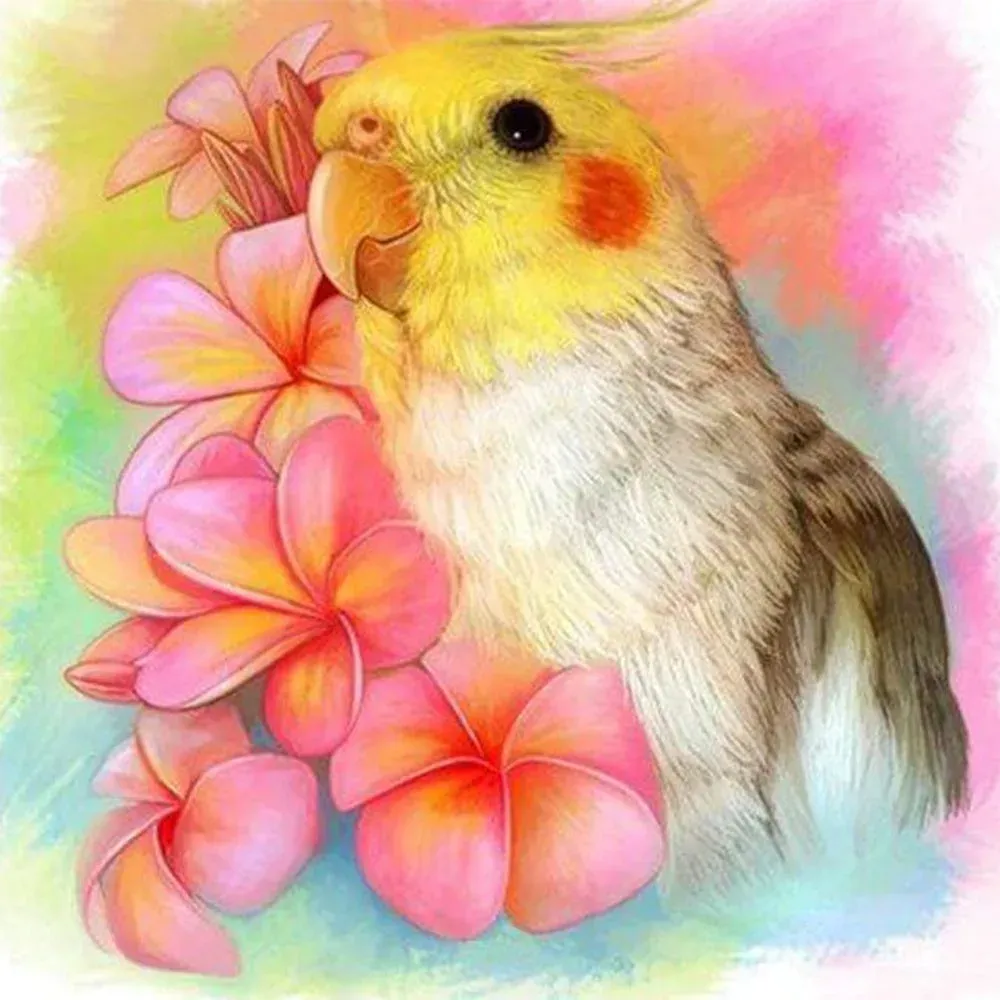 Broderie diamant Oiseau Jaune et Fleurs