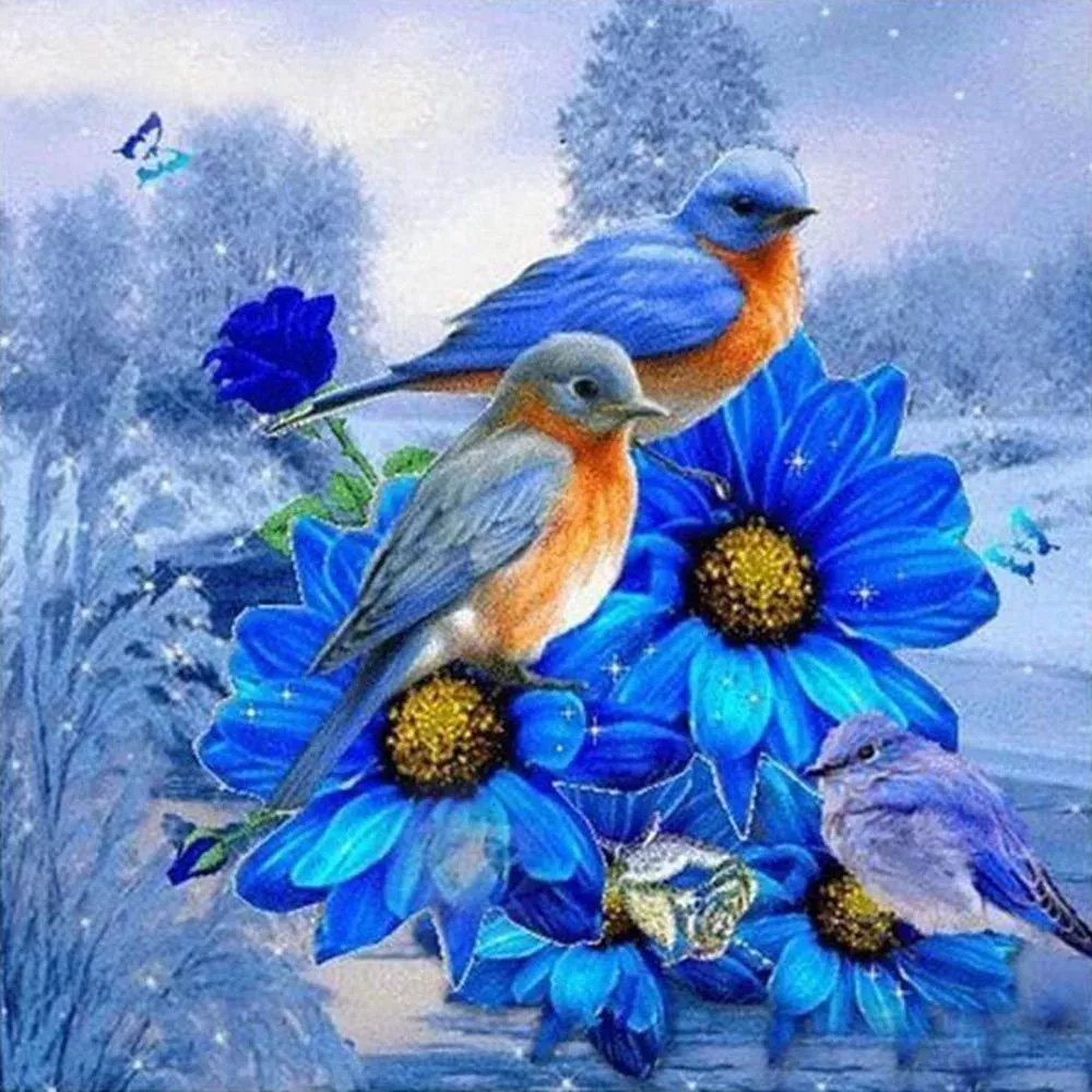 Broderie diamant Oiseaux bleus