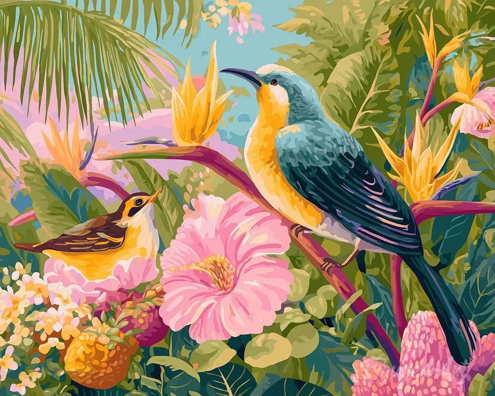 Broderie diamant Oiseaux du jardin tropical - Kit complet scintillant