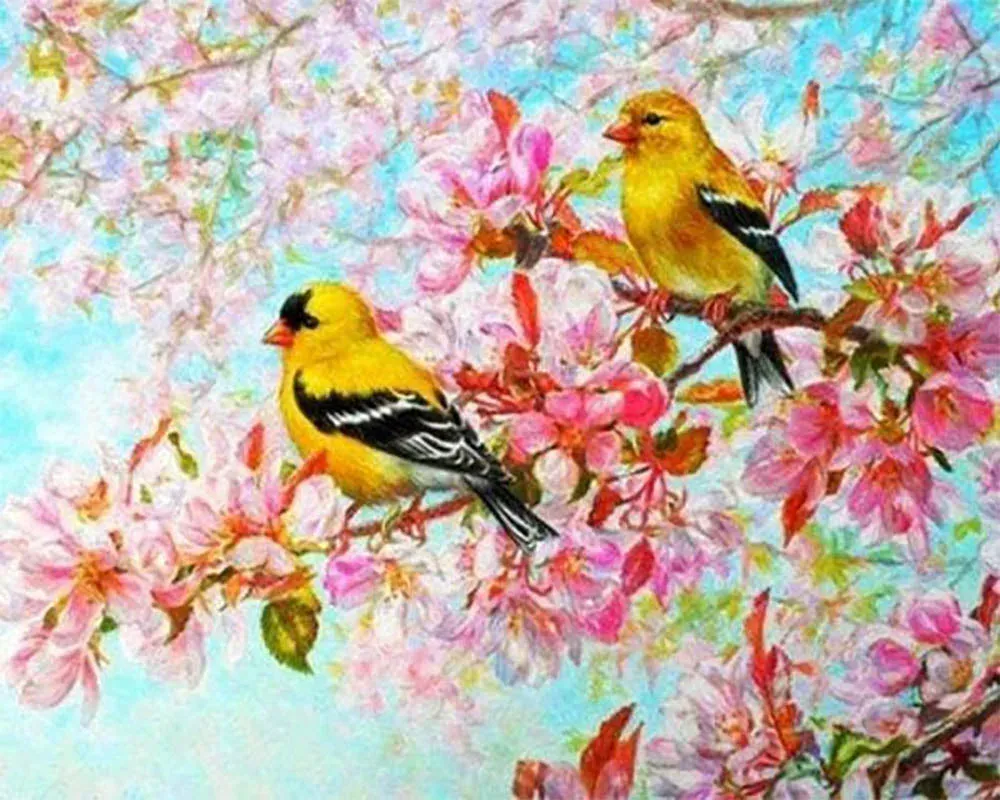 Broderie diamant Oiseaux Jaunes - Volée lumineuse en diamants carrés ou ronds