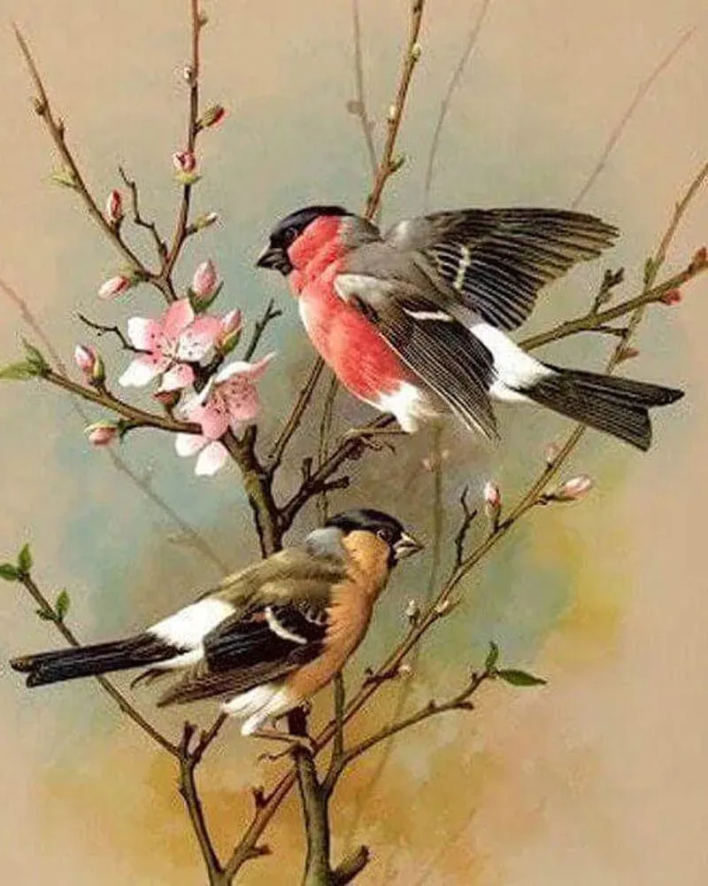 Broderie diamant Oiseaux sur Branche - Kit animaux élégants et apaisants
