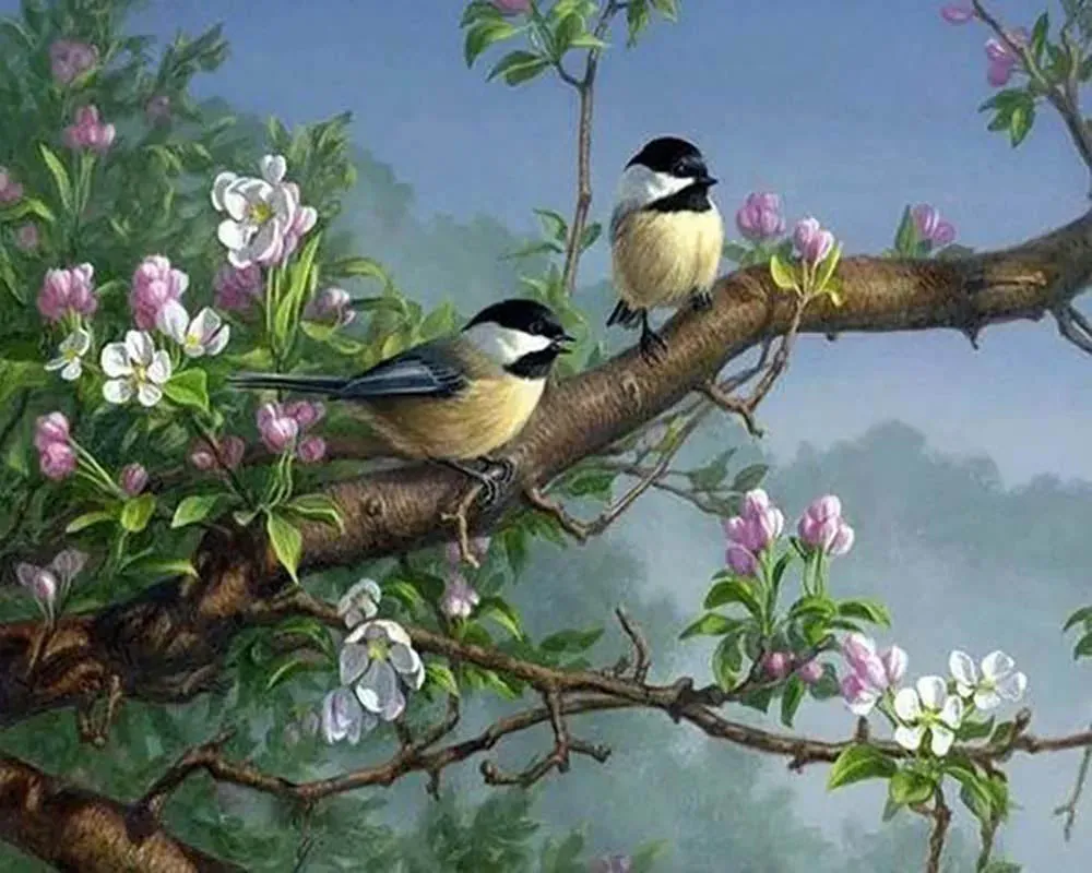 Broderie diamant Oiseaux sur une Branche fleurie - Kit complet Mille Facettes