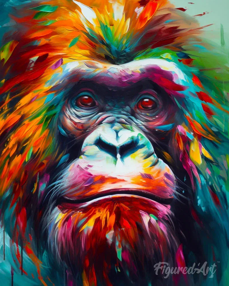 Orang-outan abstrait en broderie diamant - Mille couleurs éclatantes