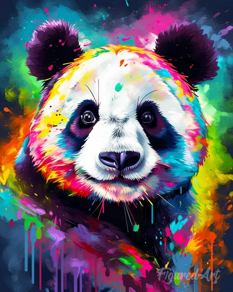 Broderie diamant panda coloré abstrait - Mille Facettes