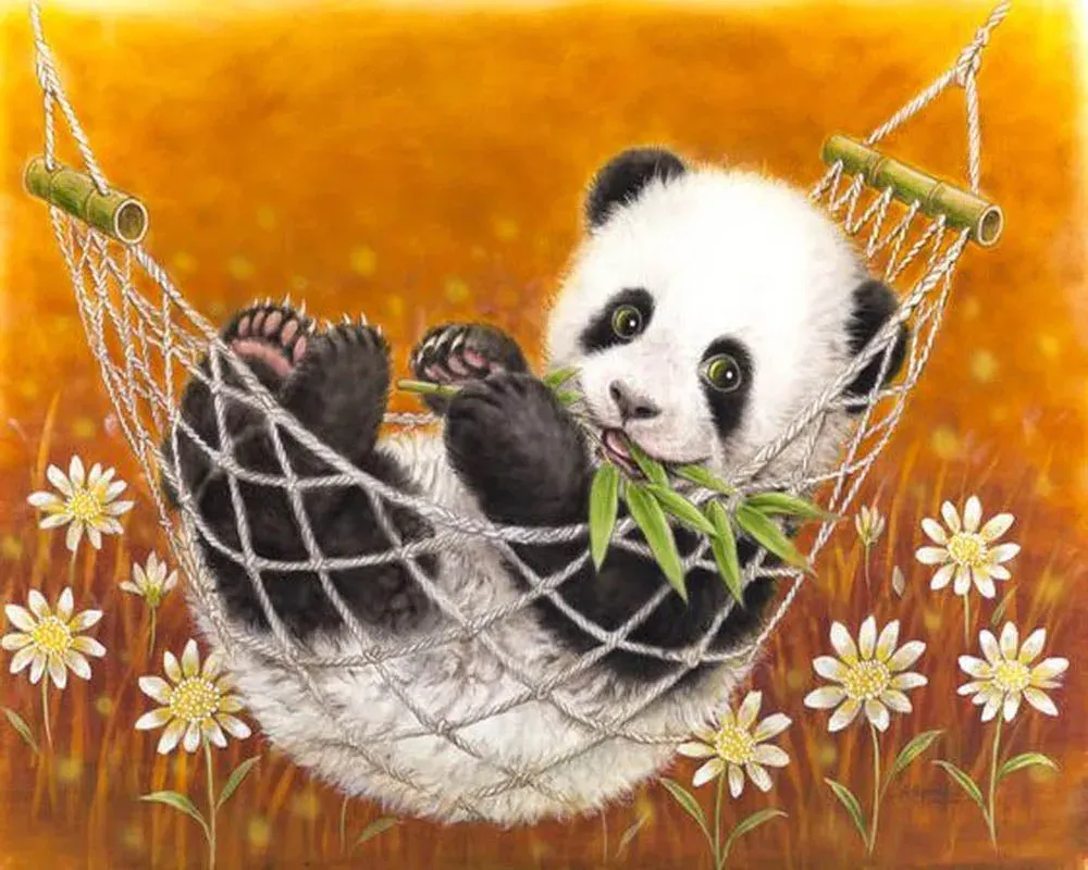 Broderie diamant Panda dans son hamac - Mignonnerie animalière en relief