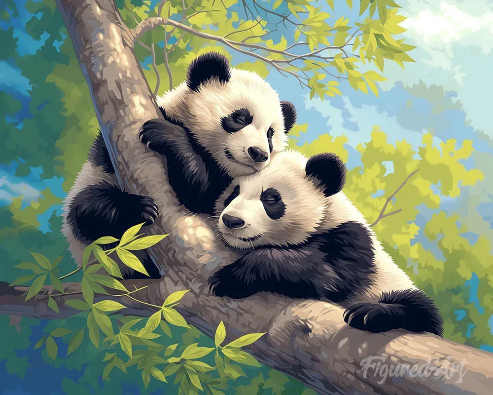 Broderie diamant Panda sur une branche - Mignonnerie animalière en relief