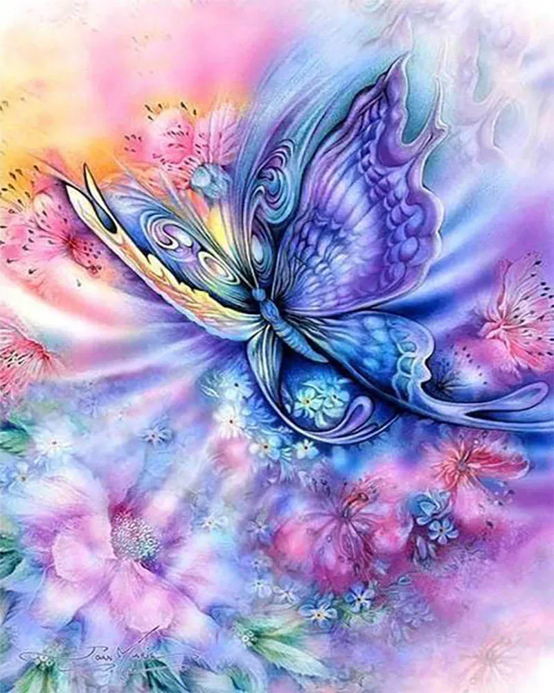 Papillon en couleurs - Broderie diamant animalière aux reflets délicats