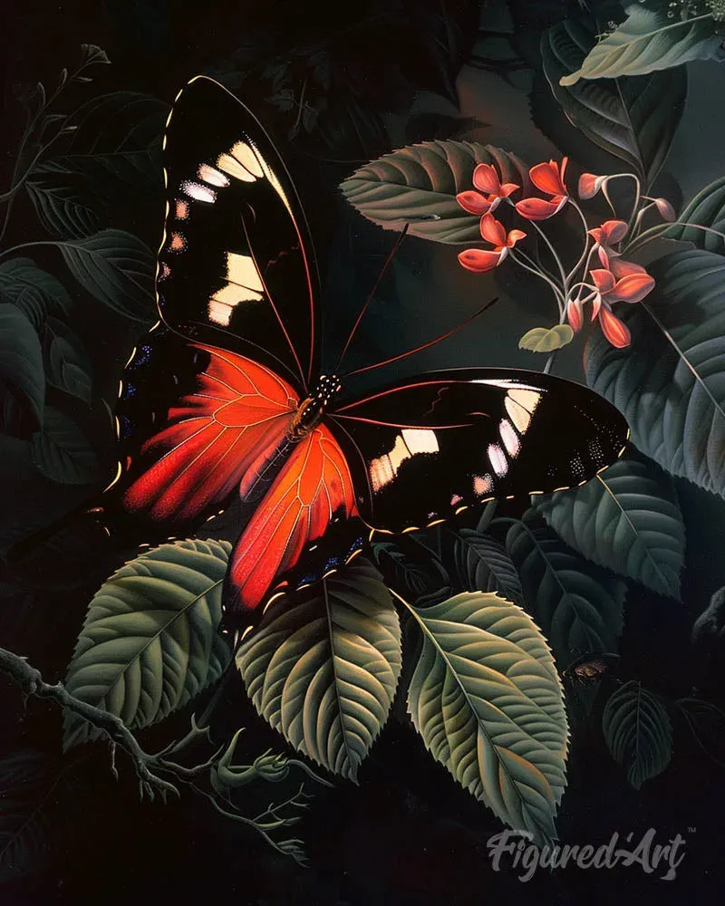 Broderie diamant Papillon Moneta Longwing et Feuillage