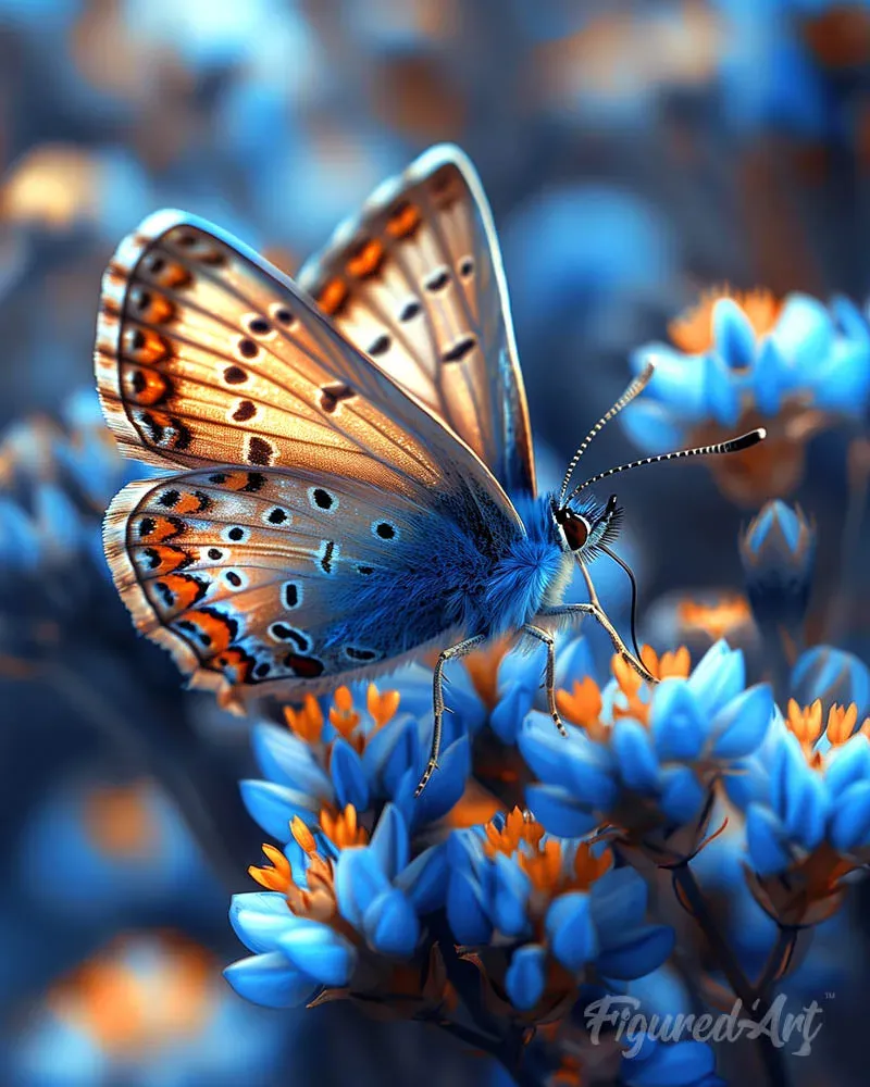 Broderie diamant Papillons et Fleurs bleues