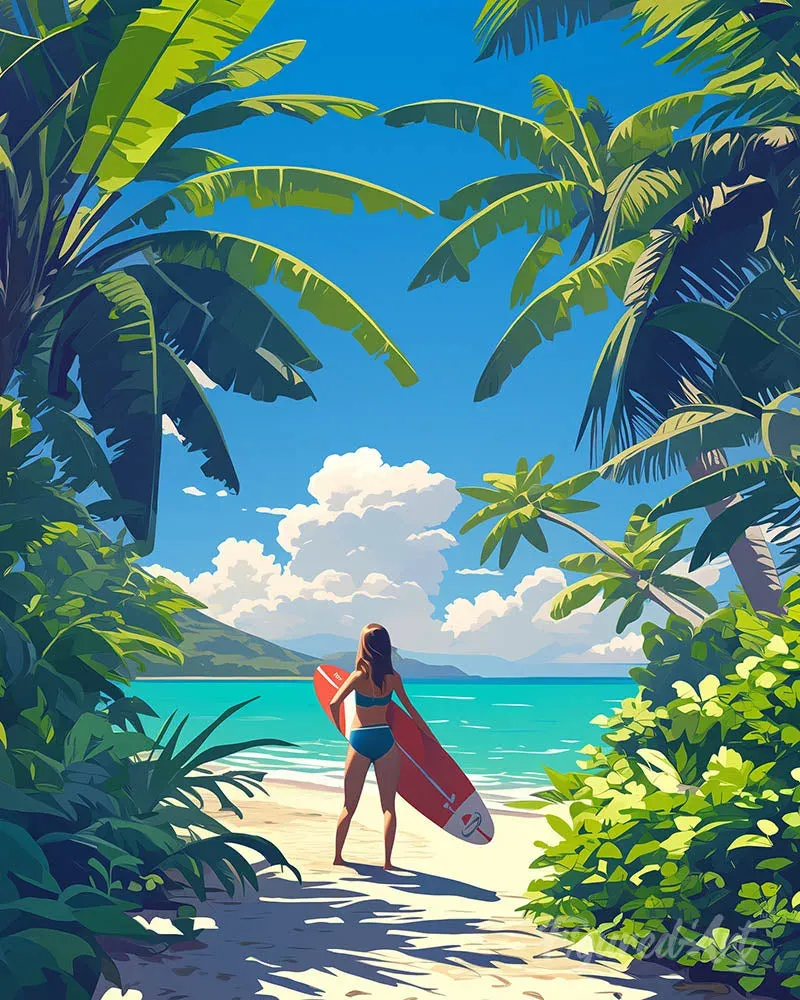 Broderie diamant Paradis tropical du surf - 20x25 cm