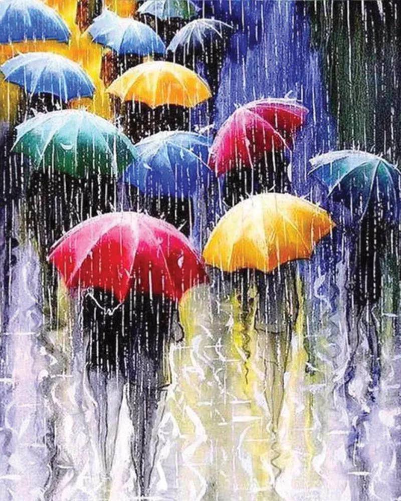 Broderie diamant Parapluies sous la Pluie