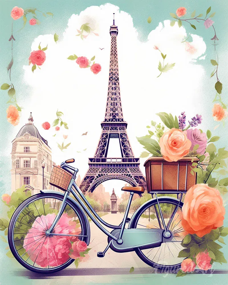 Broderie diamant Paris en fleurs - 40x50 cm