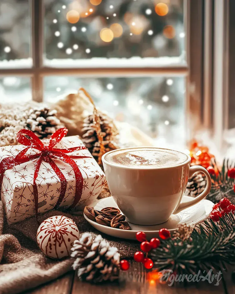 Broderie diamant Pause Café de Noël - 40x50 cm