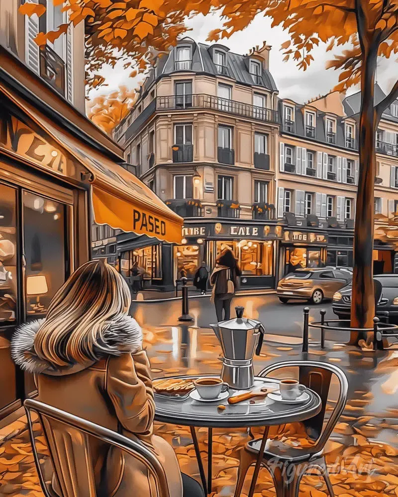 Broderie diamant Pause café en Automne