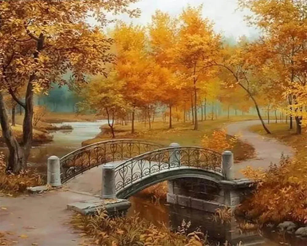 Broderie diamant Paysage d'Automne