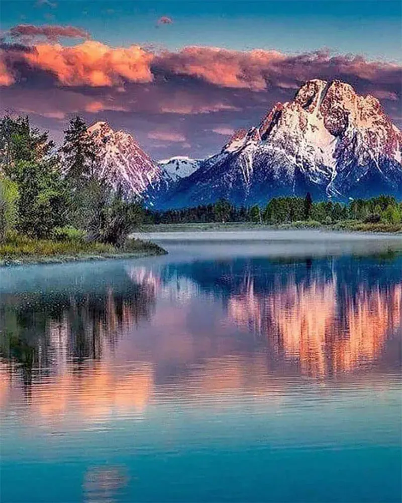 Broderie diamant Paysage de Montagne et Lac