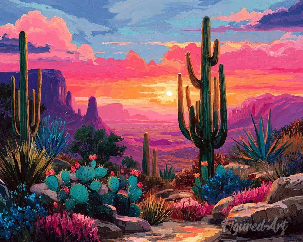Broderie diamant Paysage Désertique Coloré