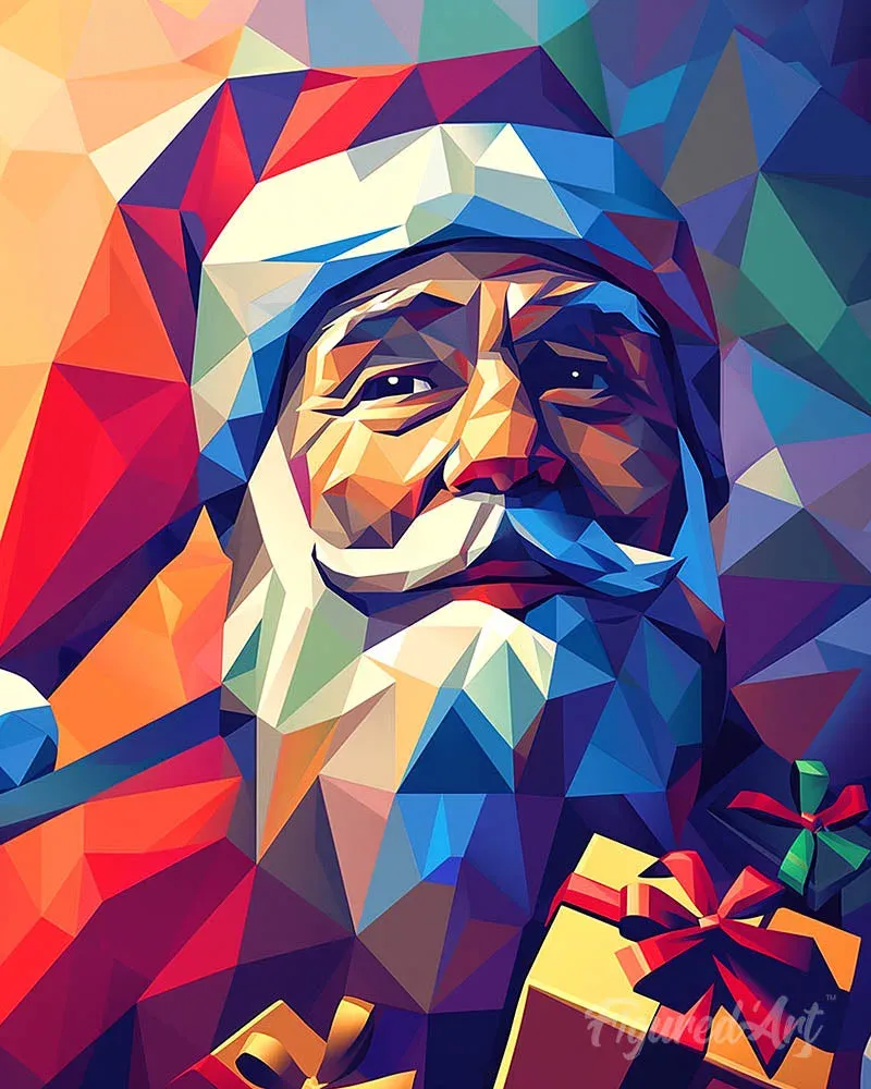 Broderie diamant Père Noël en Polygones - 40x50 cm