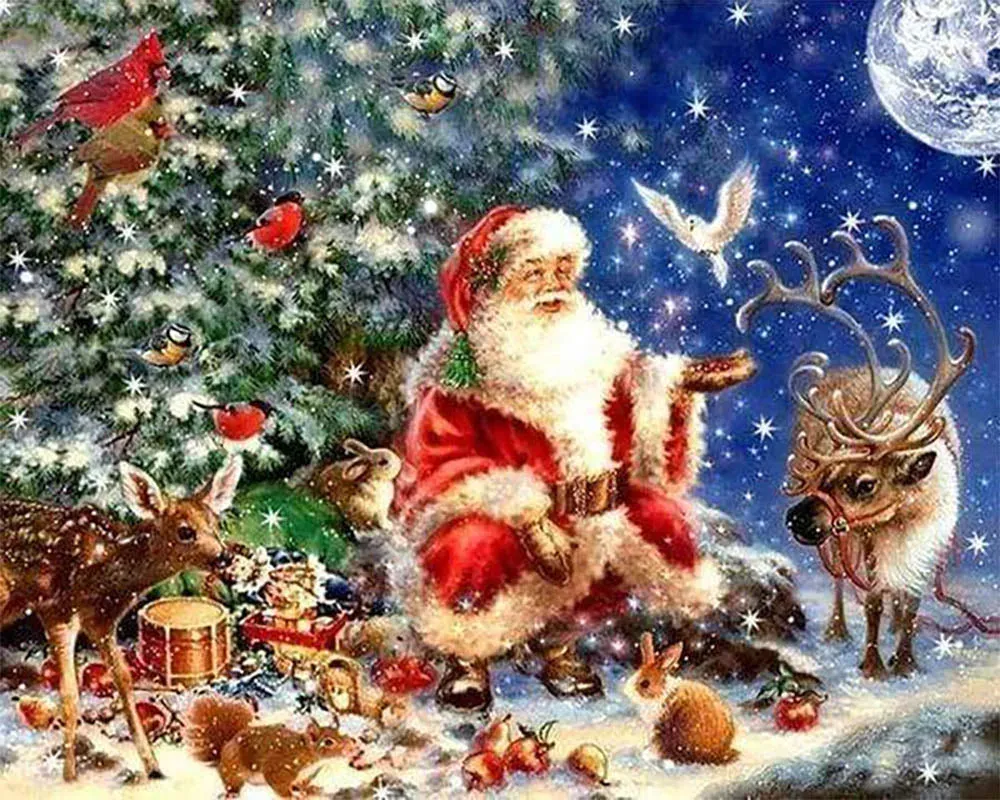 Broderie diamant Père Noël et Animaux