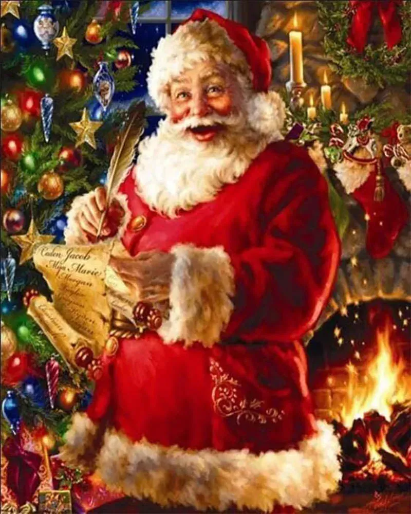 Broderie diamant Père Noël et Liste de Cadeaux