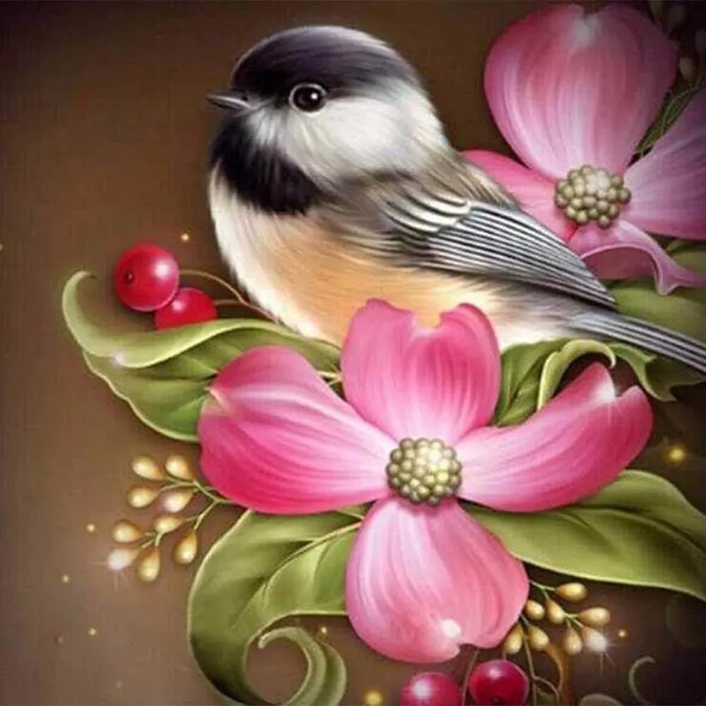 Broderie diamant Petit Oiseau et Fleurs
