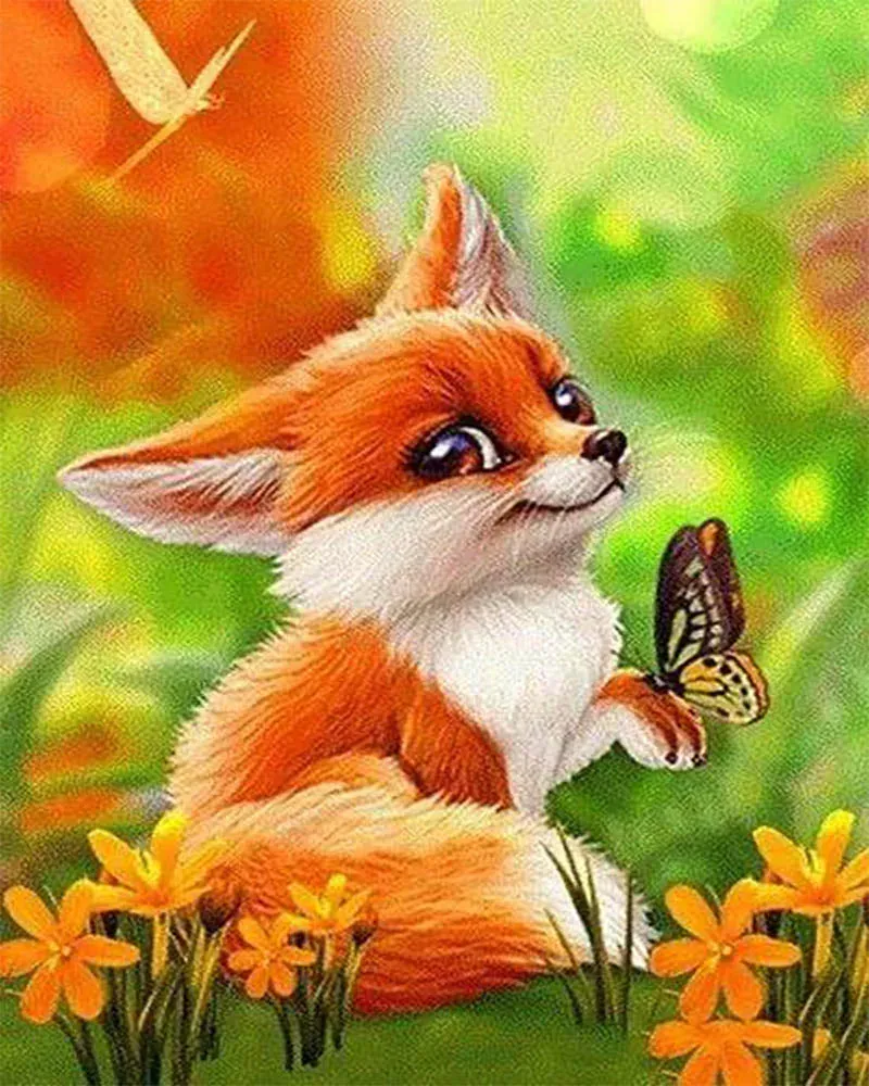 Broderie diamant Petit Renard et Papillon