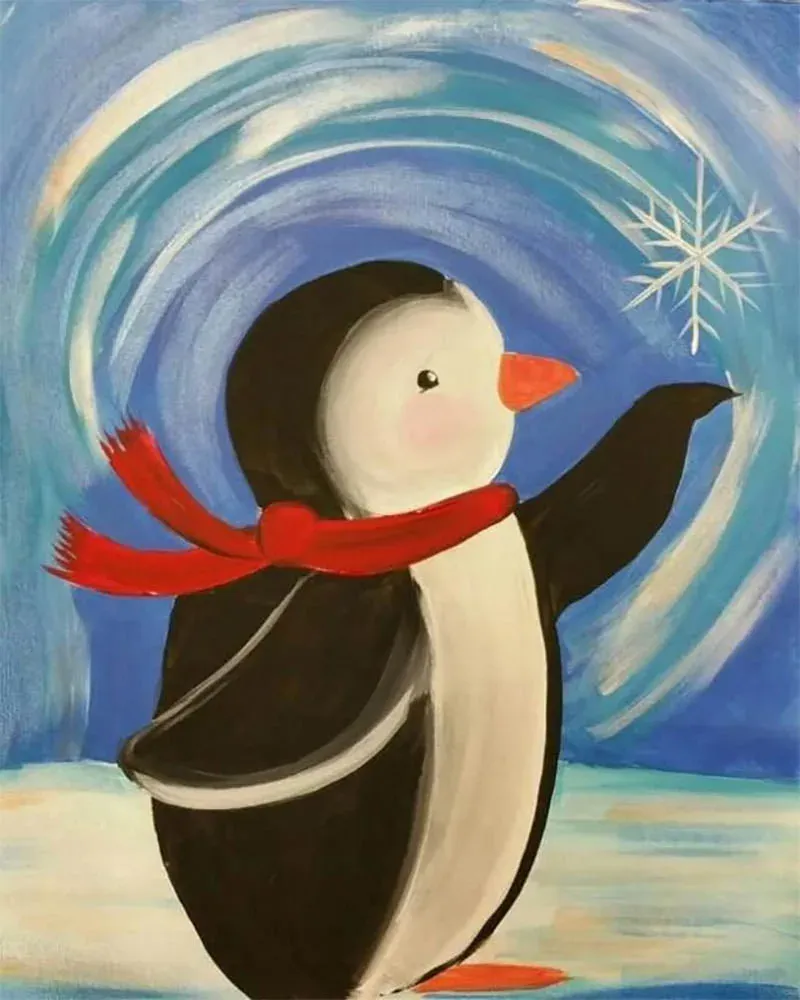Broderie diamant Pingouin à l'Echarpe rouge