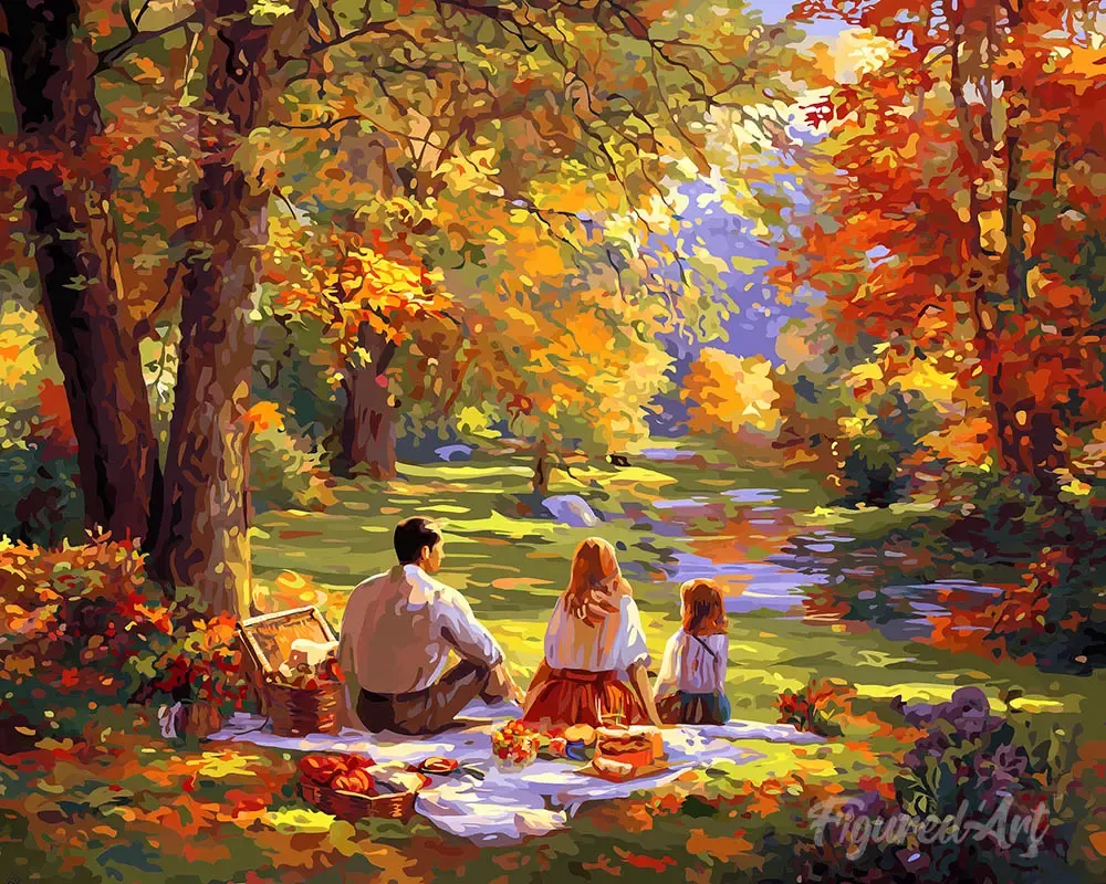 Broderie diamant Pique-nique familial d'automne