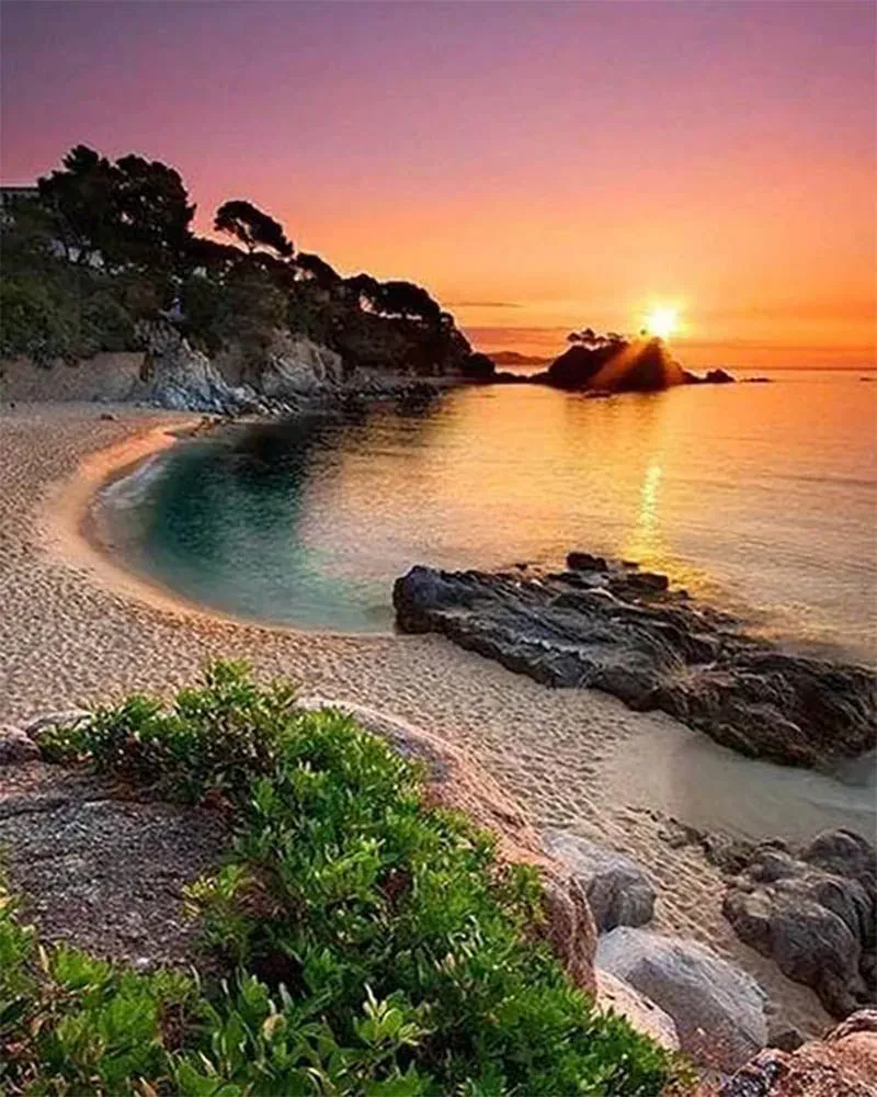 Broderie diamant Plage calme et Coucher de Soleil