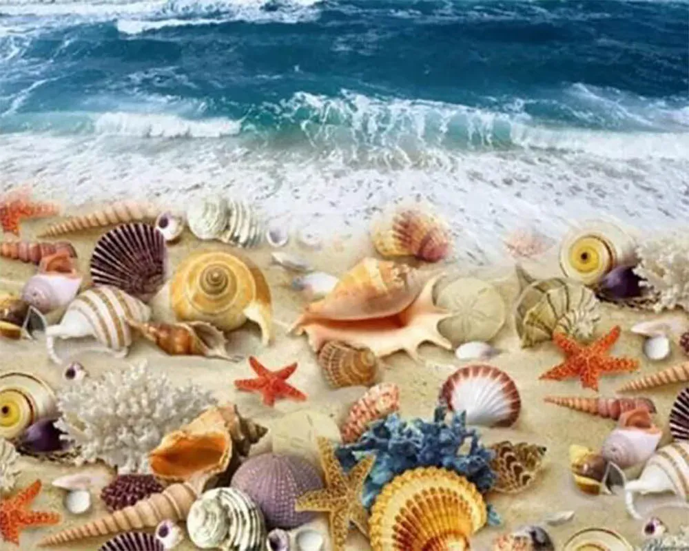 Broderie diamant Plage et Coquillages - Paysage marin scintillant