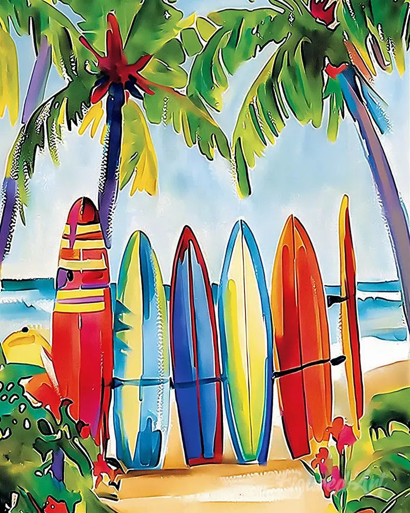 Broderie diamant Planche de surf colorées - 20x25 cm