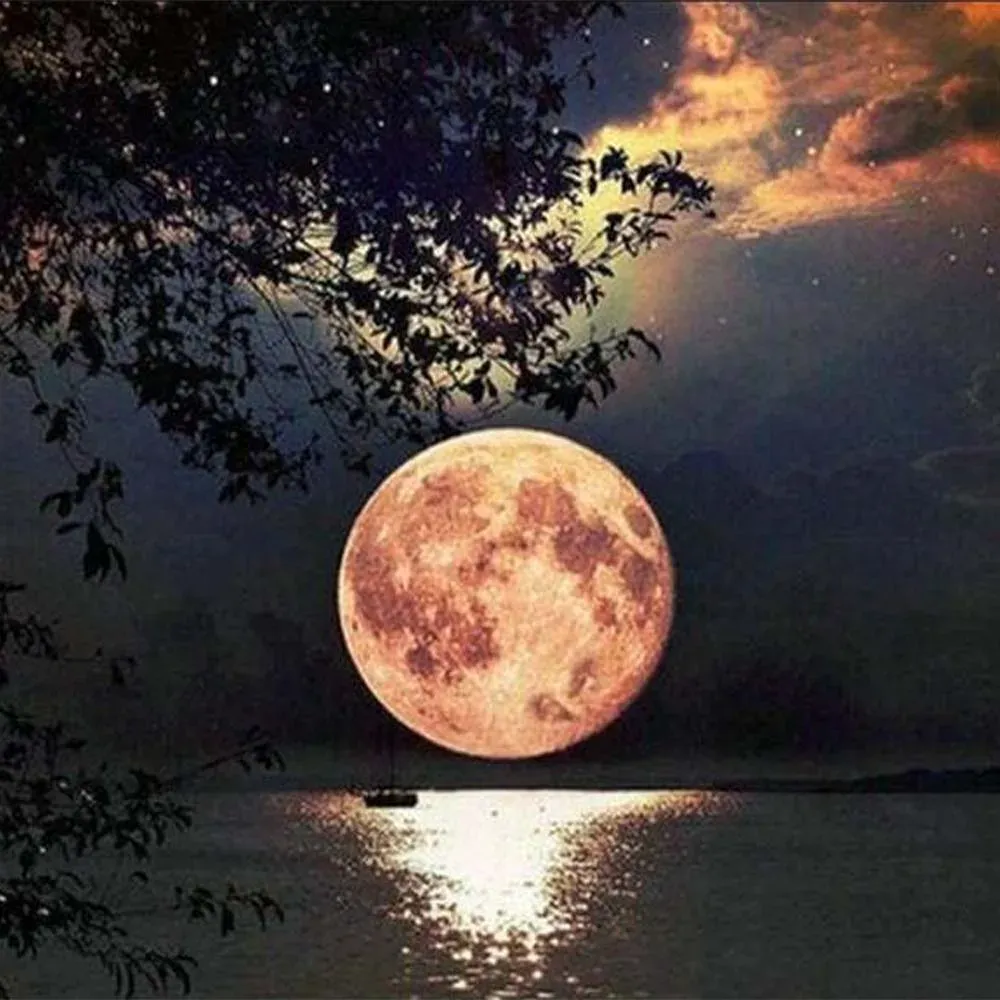 Broderie diamant Pleine Lune au bord de l'Eau