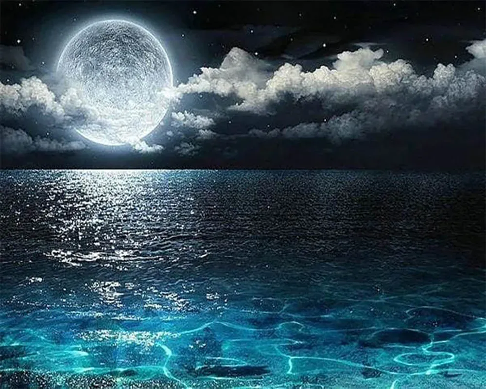 Broderie diamant Pleine Lune et Reflets sur Mer