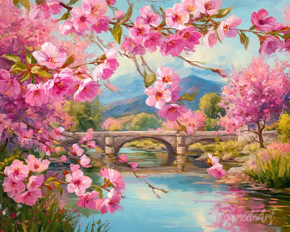 Broderie diamant Pont aux Fleurs de Cerisier