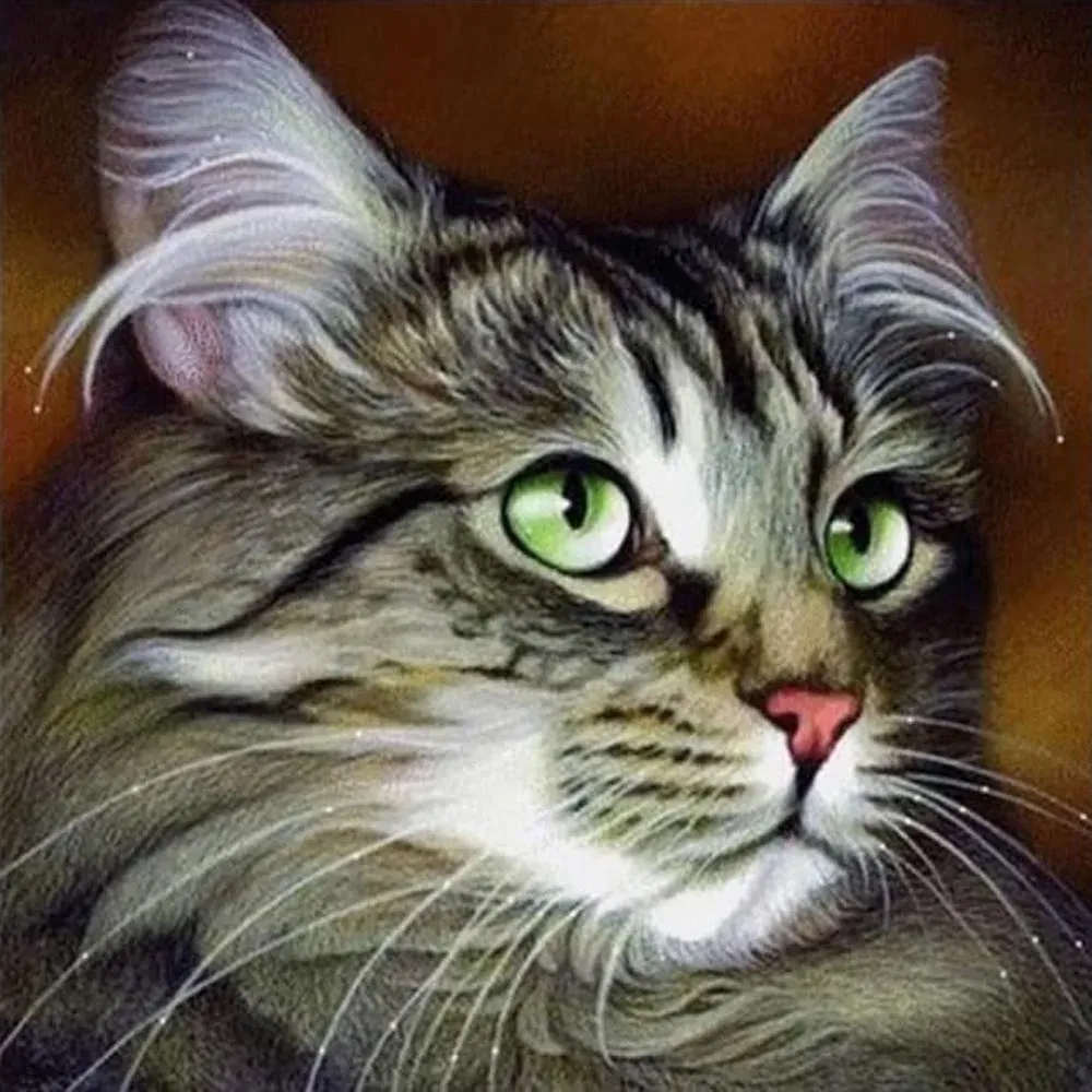 Broderie Diamant Portrait de Chat - Élégance Féline en Diamants