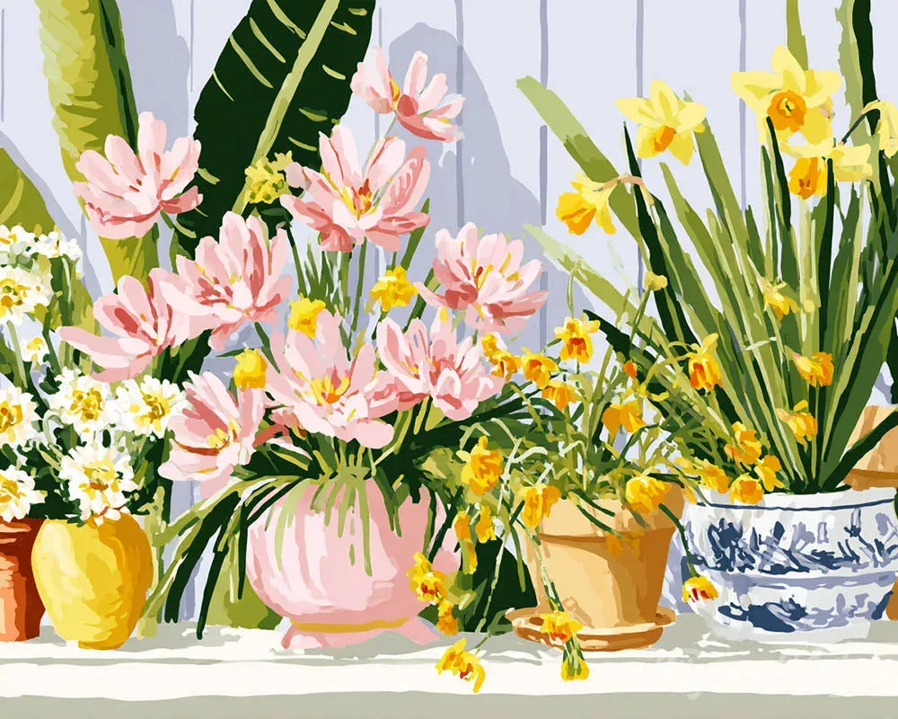 Broderie diamant Pots de fleurs pastel