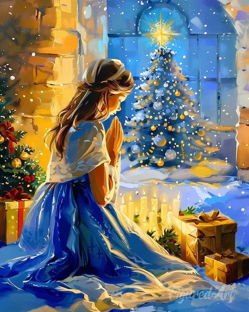 Broderie diamant Prière de la Veillée de Noël - 20x25 cm