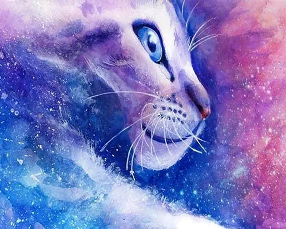 Broderie diamant chat - Regard captivant en diamants carrés ou ronds