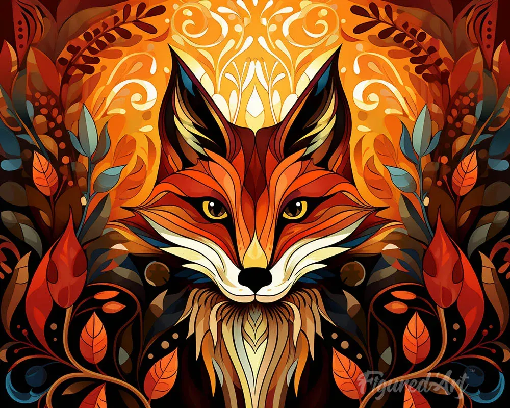 Broderie diamant Renard Art Déco - Élégance animalière intemporelle