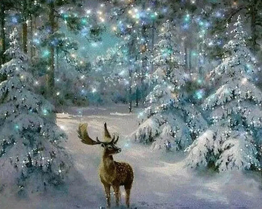 Broderie diamant Renne des Neiges - Paysage hivernal scintillant
