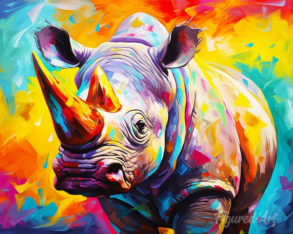 Broderie diamant rhinocéros coloré abstrait - Mille Facettes